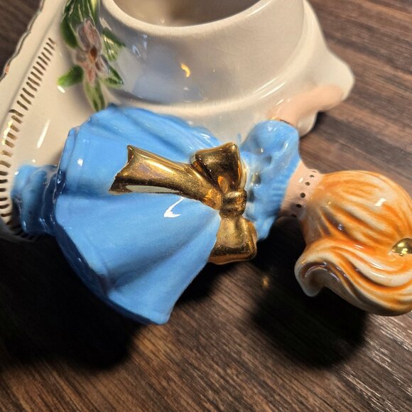 Vintage West German KENTOCK Hand-Painted Porcelain Clock Case Girl & Kitten - Picture 2 of 6